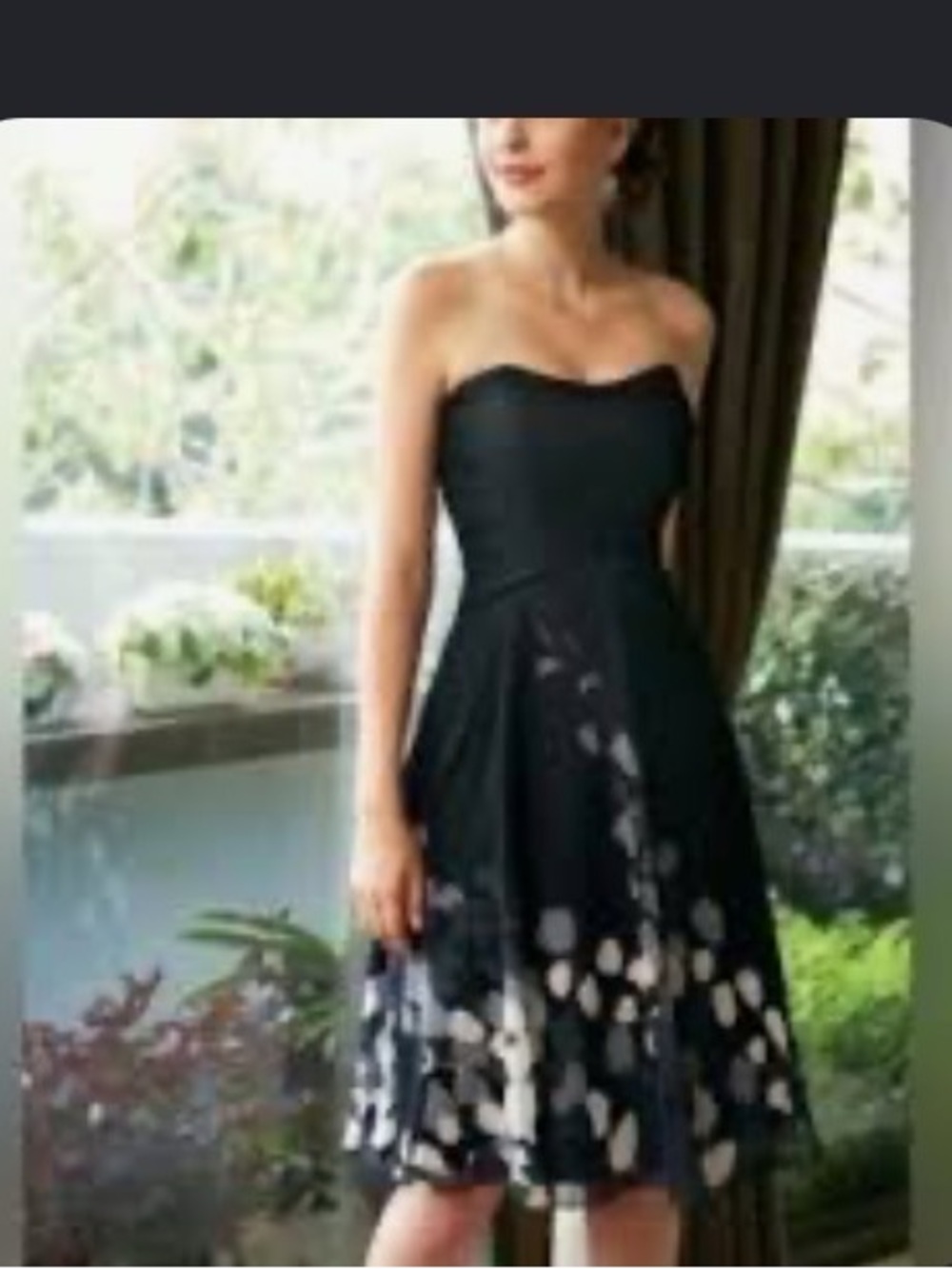 Black Strapless Floral Tea-Length Dress